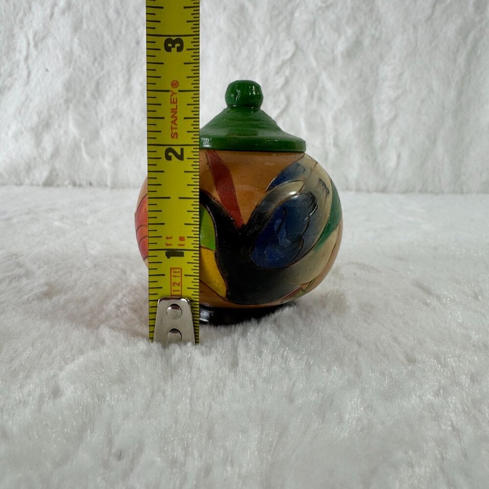 Handmade Wooden Trinket Jar With Lid Folk Art Colorful Parrot Toucan Bird Design - Picture 6 of 7